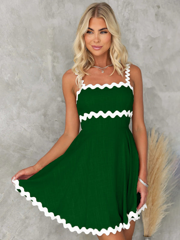 Summer Dresses- Essential A-Line Cami Dress with Ric-Rac Trim- Cracker khaki- Pekosa Women Clothing