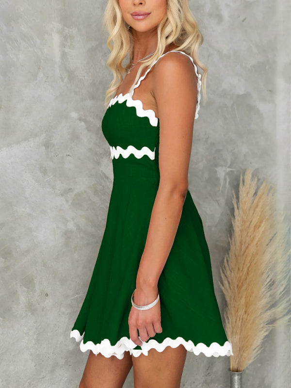 Summer Dresses- Essential A-Line Cami Dress with Ric-Rac Trim- - Pekosa Women Clothing