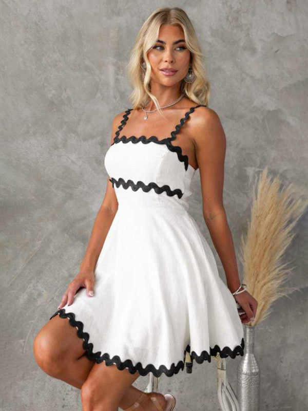 Summer Dresses- Essential A-Line Cami Dress with Ric-Rac Trim- - Pekosa Women Clothing