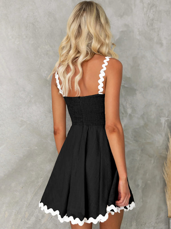 Summer Dresses- Essential A-Line Cami Dress with Ric-Rac Trim- - Pekosa Women Clothing