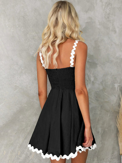 Summer Dresses- Essential A-Line Cami Dress with Ric-Rac Trim- - Pekosa Women Clothing