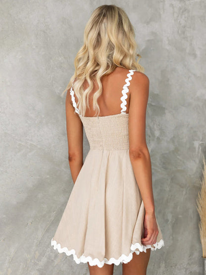Summer Dresses- Essential A-Line Cami Dress with Ric-Rac Trim- - Pekosa Women Clothing