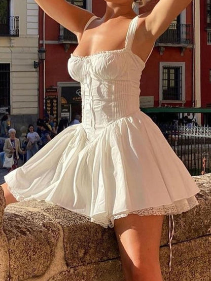 Summer Dresses- Romantic Solid Cami Dress for Boho Gatherings- - Pekosa Women Clothing