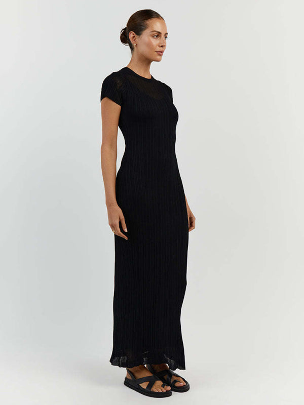 Summer Dresses- See-Through Cover-Up | Summer Textured Knit Maxi Dress- - Pekosa Women Clothing
