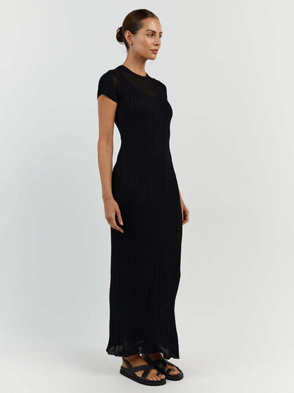 Summer Dresses- See-Through Cover-Up | Summer Textured Knit Maxi Dress- - Pekosa Women Clothing