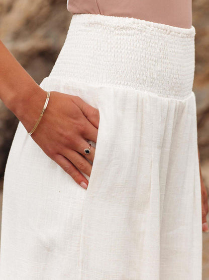 Summer Pants- Smocked High Waist Cotton Textured Palazzo Pants for Summer- - Pekosa Women Clothing