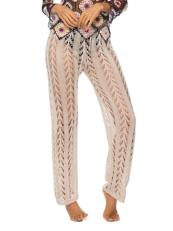 Summer Pants- Summer Swim Cover-Up - Crochet Open Knit Vacation Pants- - Pekosa Women Clothing