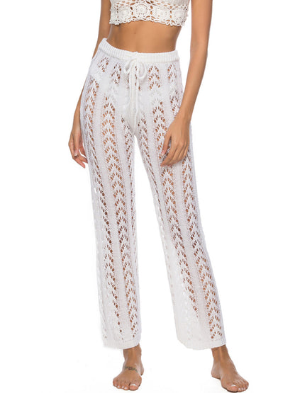 Summer Pants- Summer Swim Cover-Up - Crochet Open Knit Vacation Pants- White- Pekosa Women Clothing