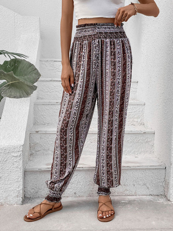 Summer Pants- Women's High Smocked Waist Pencil Pants- - Pekosa Women Fashion