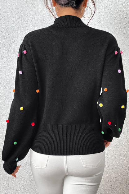 Sweater- Women's Rainbow Pom Pom Sweater - Fashionable Knitwear Pullover- - Pekosa Women Clothing