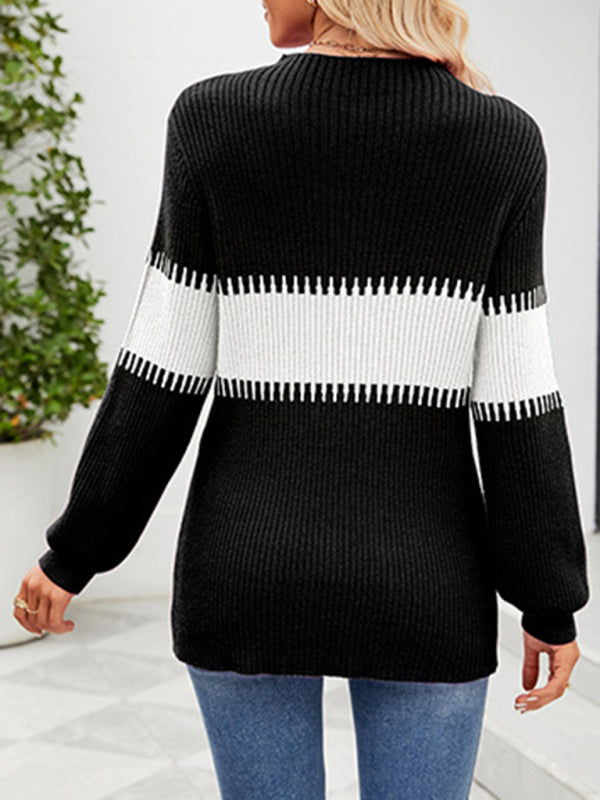 Sweaters- Cozy Color Block Knitwear | Sweater Jumper for Cold Days- - Pekosa Women Clothing
