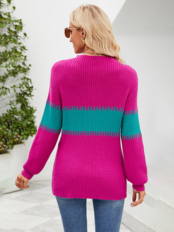 Sweaters- Cozy Color Block Knitwear | Sweater Jumper for Cold Days- - Pekosa Women Clothing