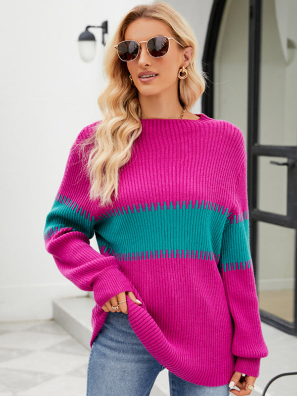 Sweaters- Cozy Color Block Knitwear | Sweater Jumper for Cold Days- - Pekosa Women Clothing