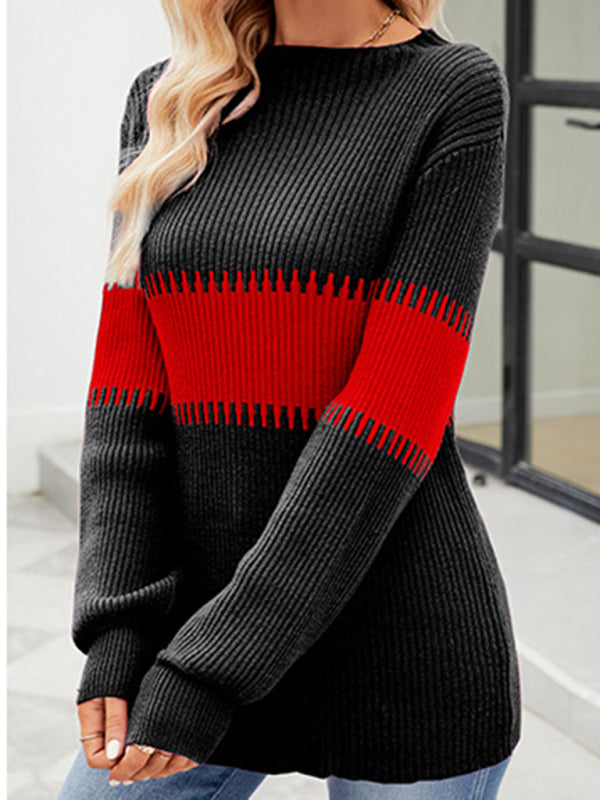 Sweaters- Cozy Color Block Knitwear | Sweater Jumper for Cold Days- - Pekosa Women Clothing