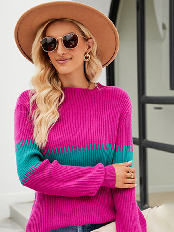 Sweaters- Cozy Color Block Knitwear | Sweater Jumper for Cold Days- - Pekosa Women Clothing