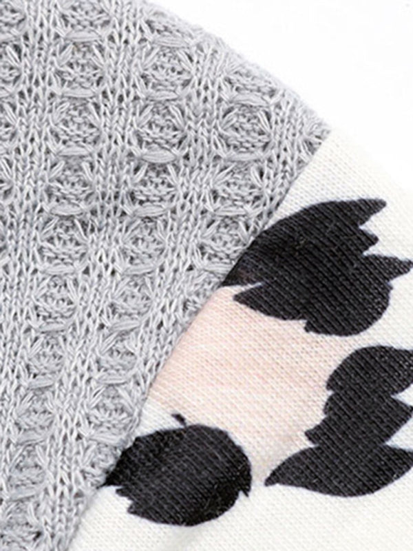 Sweaters- Cozy Knitted V-Neck Sweater in Couture Leopard Patchwork- - Pekosa Women Clothing