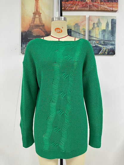 Sweaters- Fashionably Chic: Knit Mesh Insert Sweater - Long Knitwear for Women- - Pekosa Women Clothing