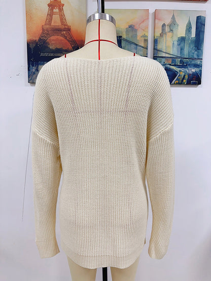 Sweaters- Fashionably Chic: Knit Mesh Insert Sweater - Long Knitwear for Women- - Pekosa Women Clothing