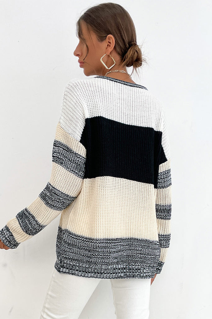 Sweaters- Lightweight Knit Pullover - Women's Color Block Sweater- - Pekosa Women Clothing