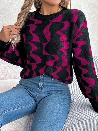 Sweaters- Modern Abstract Knit Pullover Sweater for Fall/Winter- - Pekosa Women Clothing