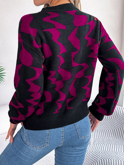 Sweaters- Modern Abstract Knit Pullover Sweater for Fall/Winter- - Pekosa Women Clothing