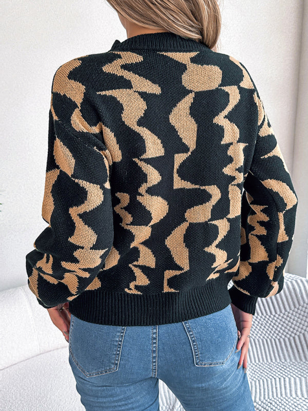 Sweaters- Modern Abstract Knit Pullover Sweater for Fall/Winter- - Pekosa Women Clothing