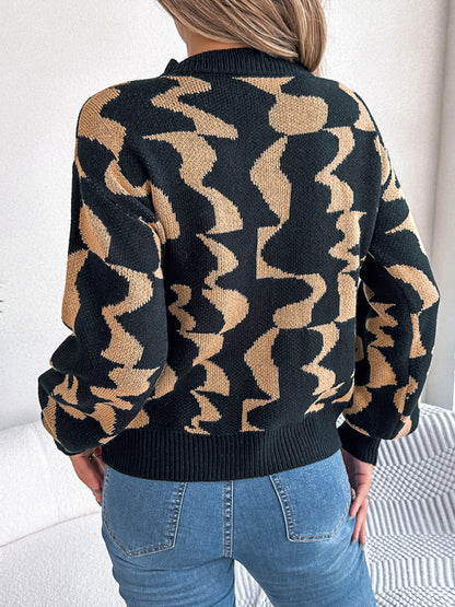 Sweaters- Modern Abstract Knit Pullover Sweater for Fall/Winter- - Pekosa Women Clothing