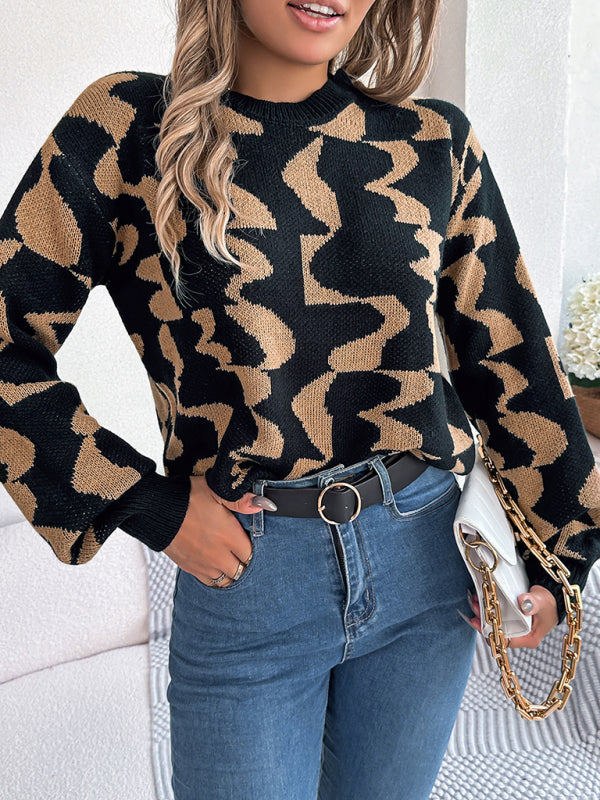 Sweaters- Modern Abstract Knit Pullover Sweater for Fall/Winter- - Pekosa Women Clothing