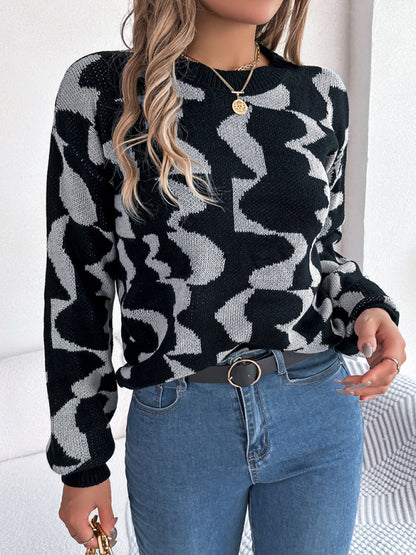 Sweaters- Modern Abstract Knit Pullover Sweater for Fall/Winter- - Pekosa Women Clothing