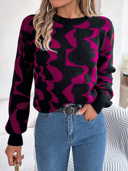 Sweaters- Modern Abstract Knit Pullover Sweater for Fall/Winter- - Pekosa Women Clothing