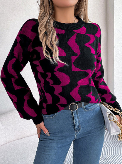 Sweaters- Modern Abstract Knit Pullover Sweater for Fall/Winter- - Pekosa Women Clothing