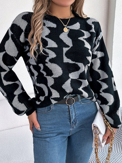 Sweaters- Modern Abstract Knit Pullover Sweater for Fall/Winter- - Pekosa Women Clothing