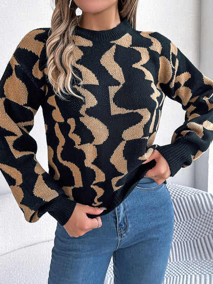 Sweaters- Modern Abstract Knit Pullover Sweater for Fall/Winter- - Pekosa Women Clothing