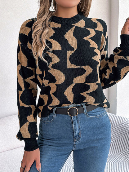 Sweaters- Modern Abstract Knit Pullover Sweater for Fall/Winter- - Pekosa Women Clothing