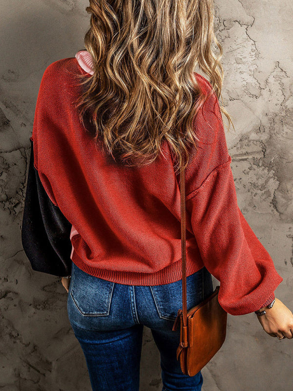 Sweaters- Multi Tones Oversized Patchwork Knit Sweater- - Pekosa Women Clothing