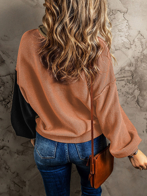 Sweaters- Multi Tones Oversized Patchwork Knit Sweater- - Pekosa Women Clothing