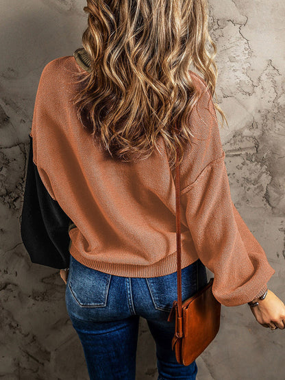 Sweaters- Multi Tones Oversized Patchwork Knit Sweater- - Pekosa Women Clothing