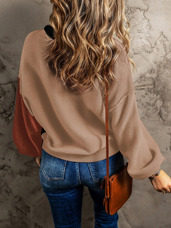 Sweaters- Multi Tones Oversized Patchwork Knit Sweater- - Pekosa Women Clothing