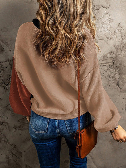 Sweaters- Multi Tones Oversized Patchwork Knit Sweater- - Pekosa Women Clothing