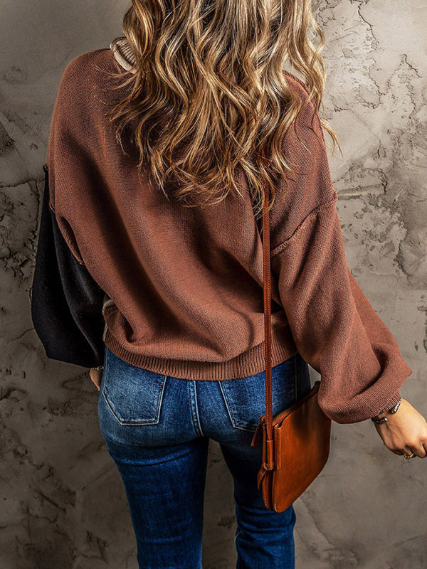 Sweaters- Multi Tones Oversized Patchwork Knit Sweater- - Pekosa Women Clothing