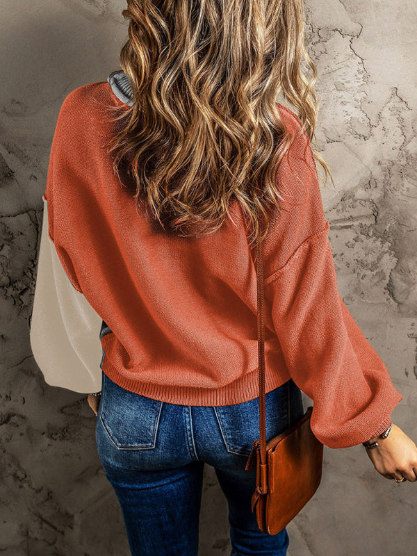 Sweaters- Multi Tones Oversized Patchwork Knit Sweater- - Pekosa Women Clothing