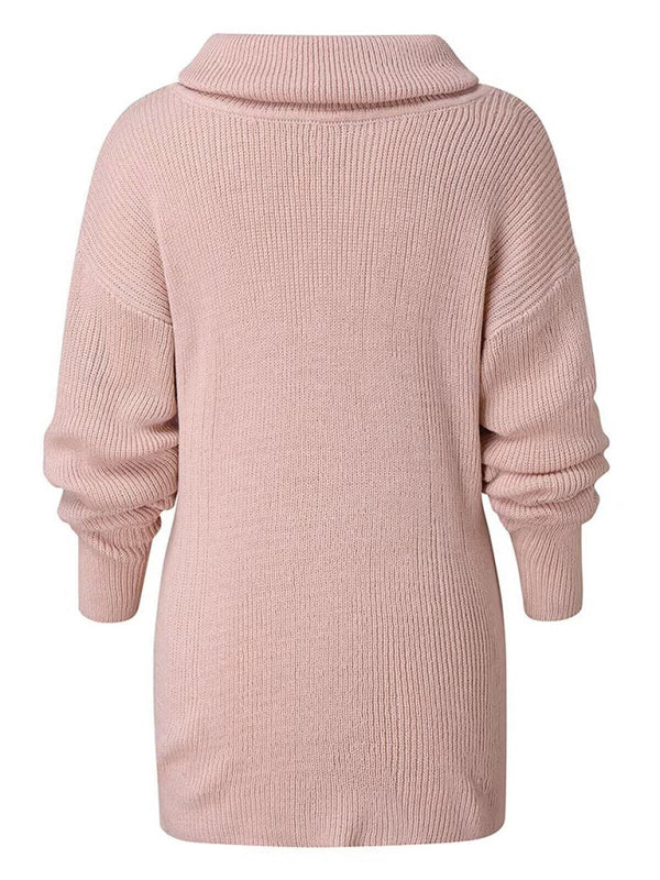 Sweaters- Oversized Turtleneck Jumper | Comfy Slouchy Knit Sweater- - Pekosa Women Clothing