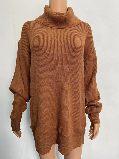 Sweaters- Oversized Turtleneck Jumper | Comfy Slouchy Knit Sweater- - Pekosa Women Clothing