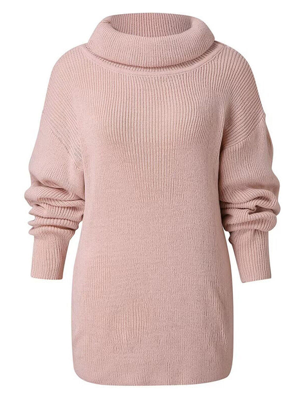 Sweaters- Oversized Turtleneck Jumper | Comfy Slouchy Knit Sweater- - Pekosa Women Clothing