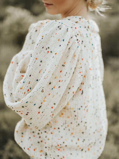 Sweaters- Romantic Knit Sweater with Lantern Sleeve and Dotty Patterns- - Pekosa Women Clothing