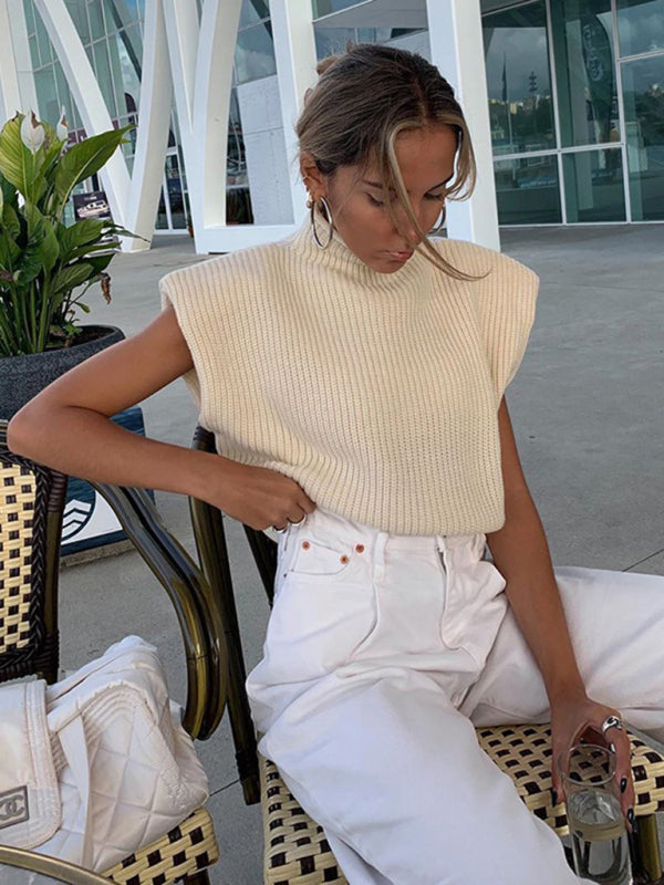 Sweaters- Solid Knitted Turtleneck Dolman Cap Sleeve Sweater Top- - Pekosa Women Clothing