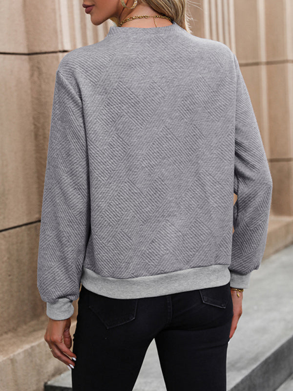 Sweaters- Textured Asymmetric Pleated Neck Sweatshirt Top- - Pekosa Women Clothing