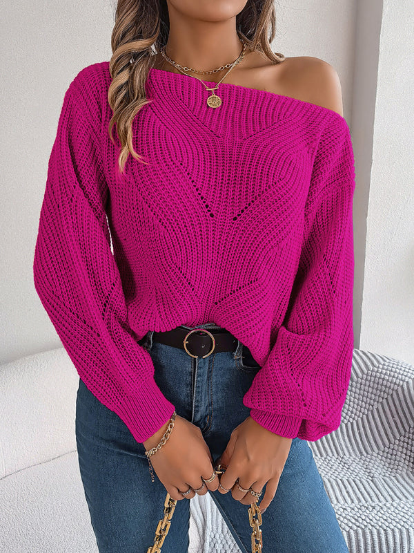 Sweaters- Timeless Boatneck Knit Sweater for Fall- - Pekosa Women Clothing