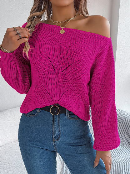 Sweaters- Timeless Boatneck Knit Sweater for Fall- Rose- Pekosa Women Clothing