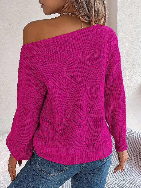Sweaters- Timeless Boatneck Knit Sweater for Fall- - Pekosa Women Clothing